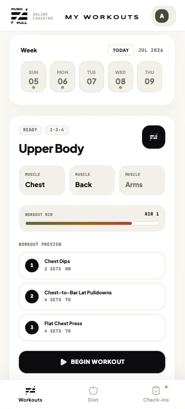 PushPull App, Προπονήσεις